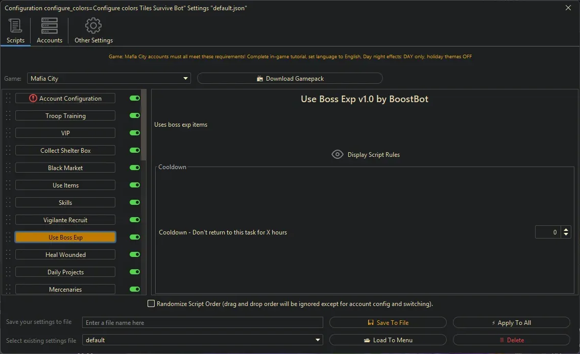 Mafia City Bot - Use Boss Exp