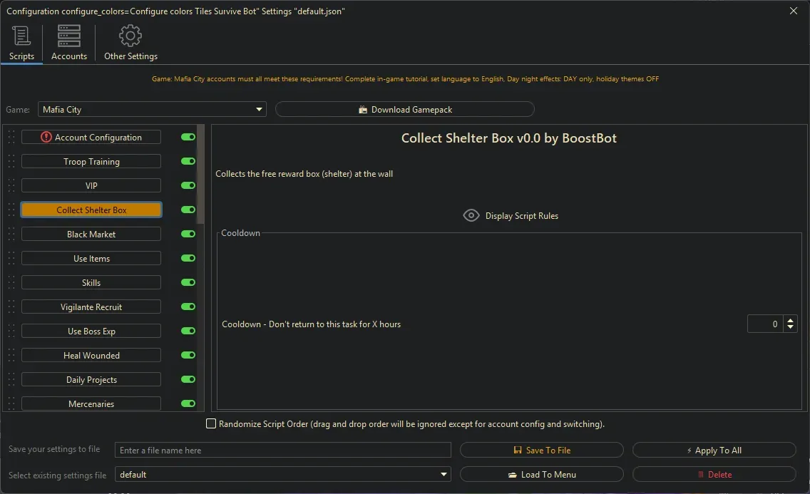 Mafia City Bot - Collect Shelter Box