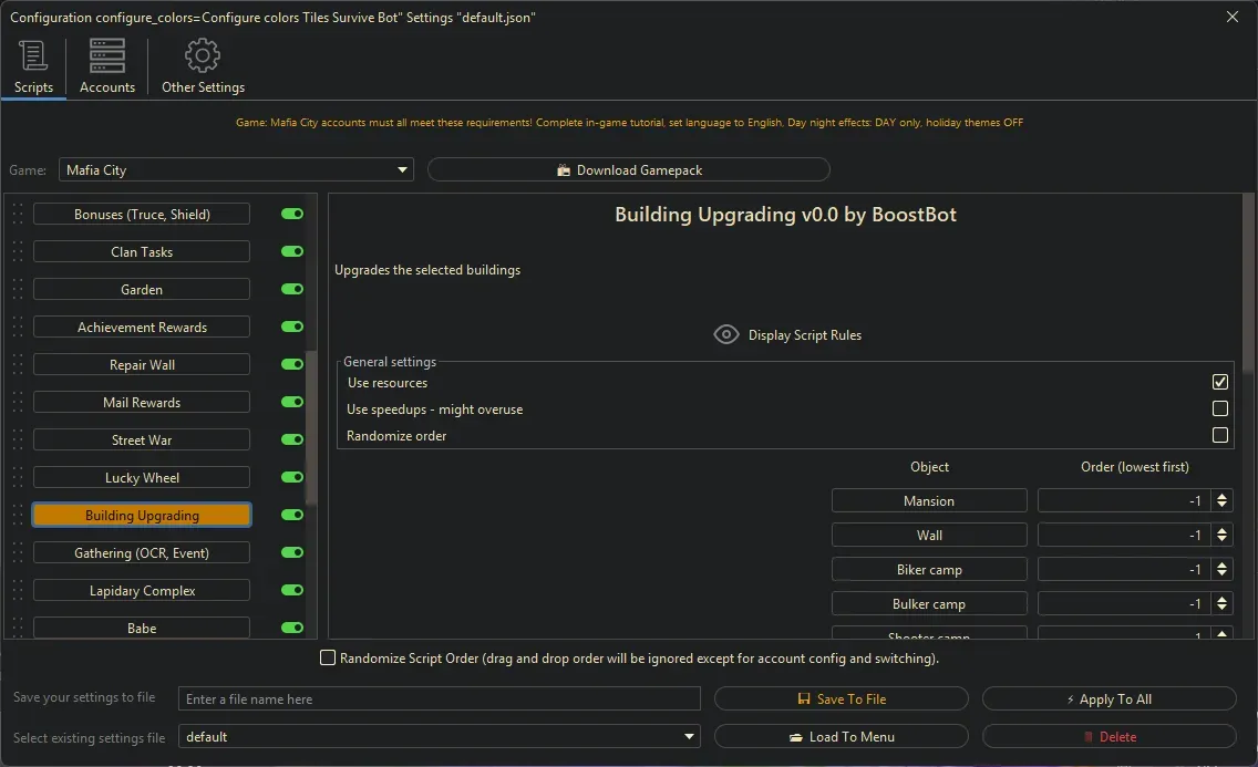 Mafia City Bot - Building Upgrading