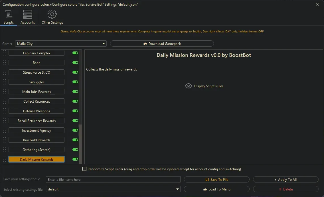 Mafia City Bot - Daily Mission Rewards
